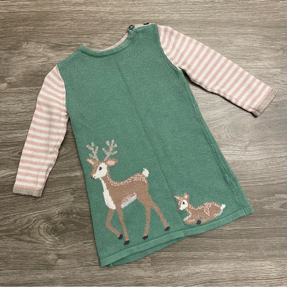 Baby Boden Green Deer Sweater Dress Size 12-18M
